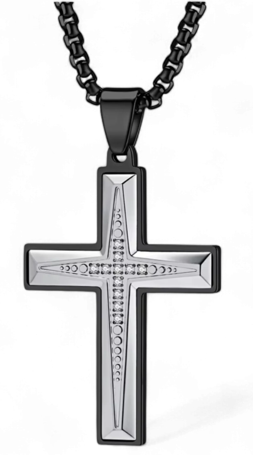 Colier Cruce Bicolor cu Cristale/ Personalizat